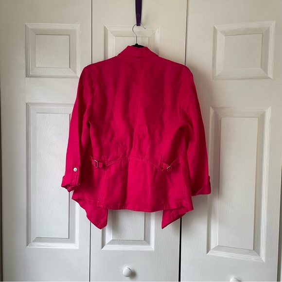 NWT Chico’s hot pink linen flyaway Francesca open front jacket size 0/small - Picture 4 of 12